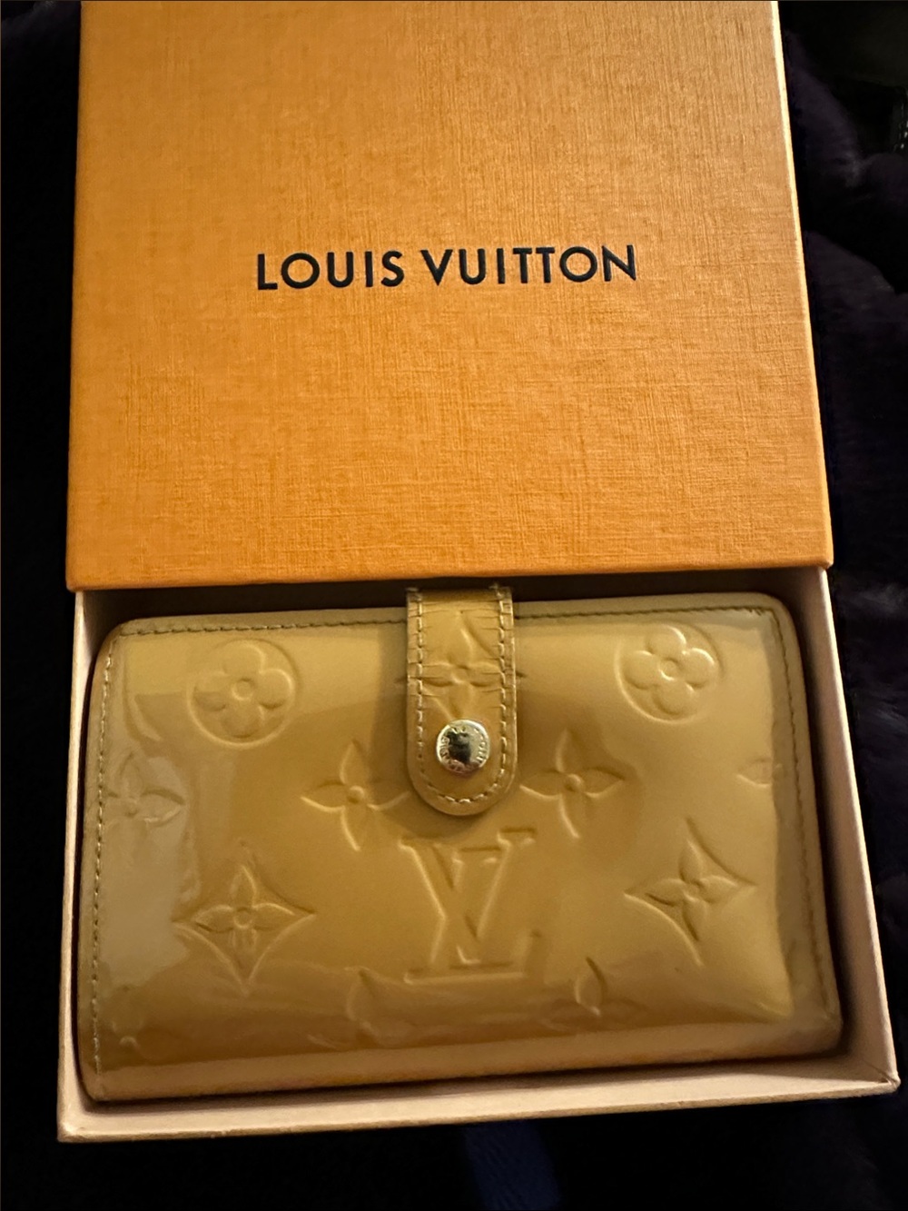 with COA Vernis Port Feuille Vienoise French Purse Wallet Kisslock Yellow/Beige